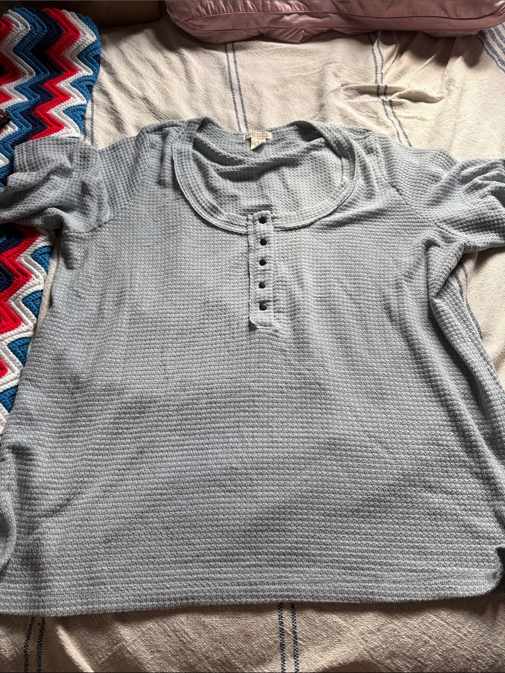 torrid festi brand Light Blue Waffle-Knit Henley Long Sleeve Top